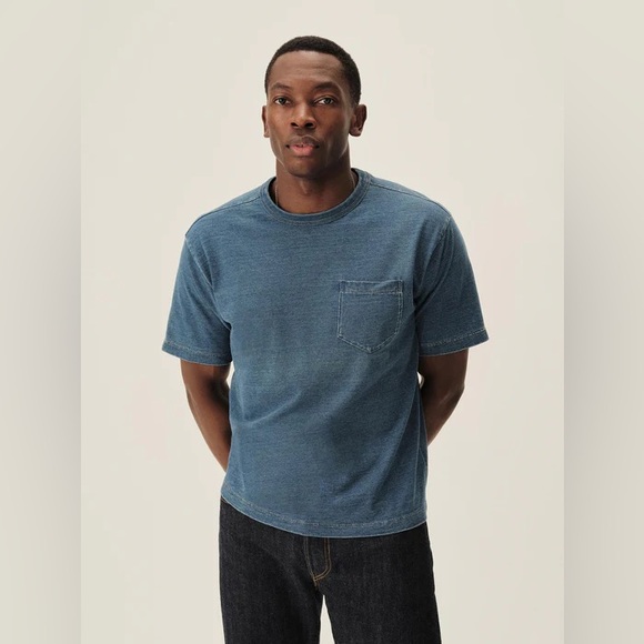 Buck Mason INDIGO-DIPPED YUMA 90S BOXY POCKET TEE - Picture 1 of 9